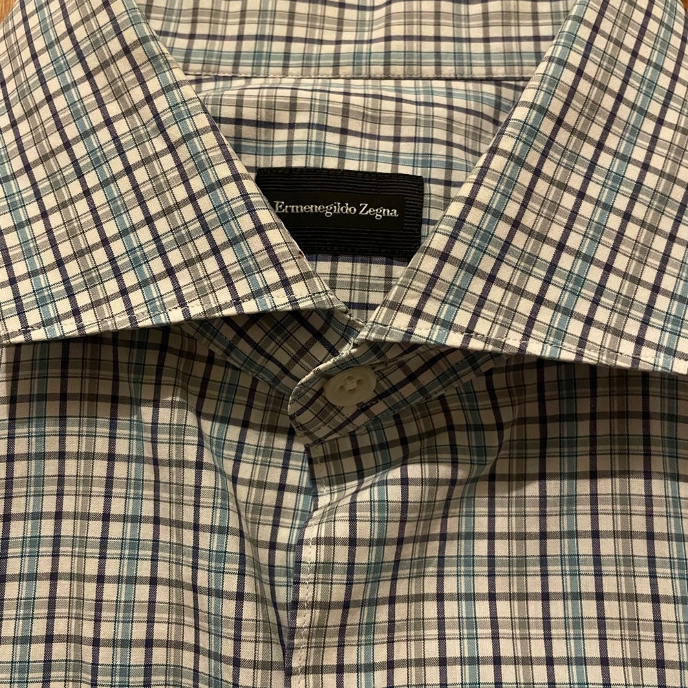 Ermenegildo Zegna Spread Collar Sport Shirt Size Lg 100% Cotton Made In Turkey
